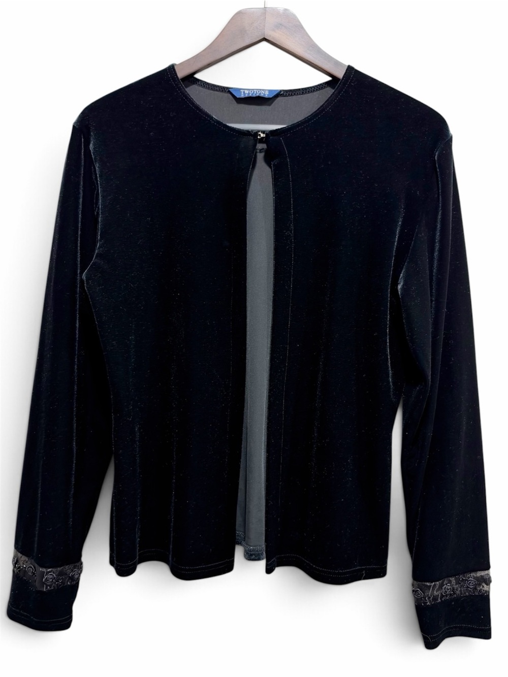 Vintage Black Velvet Rose Cuff Cardigan Jacket Size 12